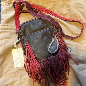 Louis Vuitton Brown and Red Crossbody Bag with Fringe